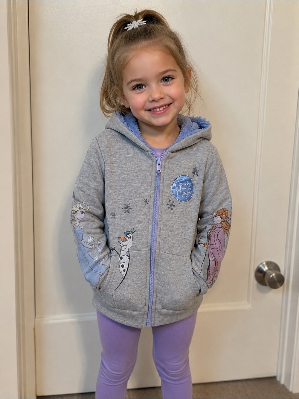 Disney Frozen “Spark Your Own Magic” Sherpa-Lined Zip Hoodie Girls Size 5T